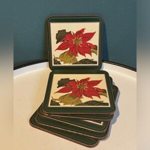 Set of 6 Pimpernel Coasters Christmas Poinsettia Cork - Red and Green EUC
